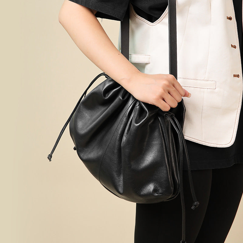 Women's First Layer Cowhide Pleated Cloud Underarm Genuine Women's Leather Bag