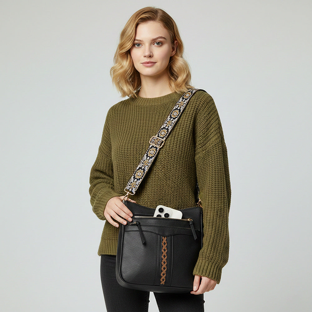 Women's Braid Rope Commuter Zipper Large Capacity Wide Women's Handbag