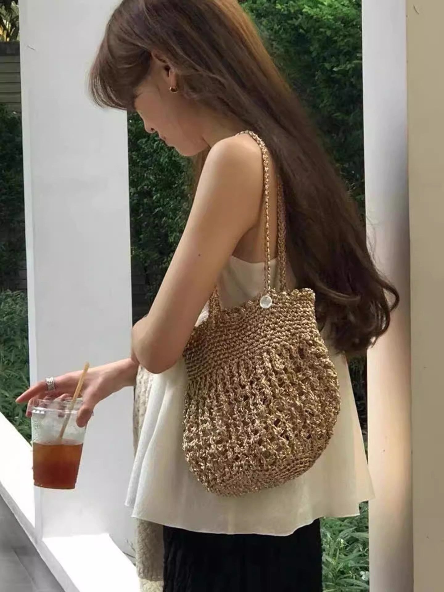 Woven High Sense French Hollow Korean Style Sparkle Sier Women's Shoulder Bag