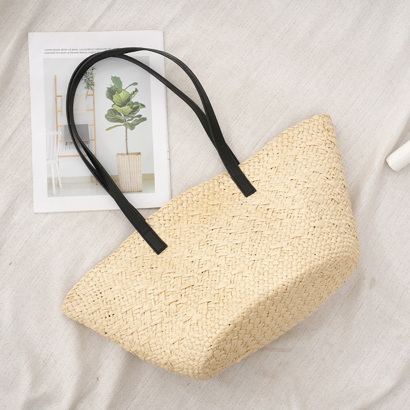 Large Capacity Woven Vegetable Basket Holiday Mummy Simple Daily Women's Shoulder Bag