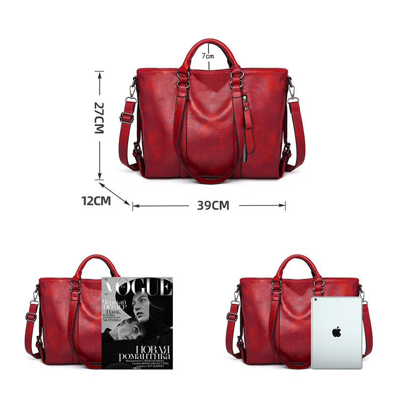 Women's Large Capacity Retro Oil Wax Skin Women's Shoulder Bag