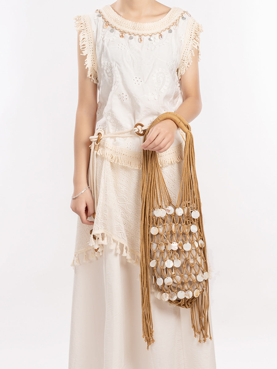 Women's Shell Patch Idle Style Net Hand-woven Women's Shoulder Bag