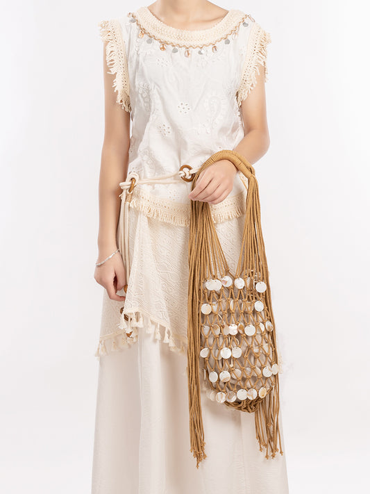Women's Shell Patch Idle Style Net Hand-woven Women's Shoulder Bag