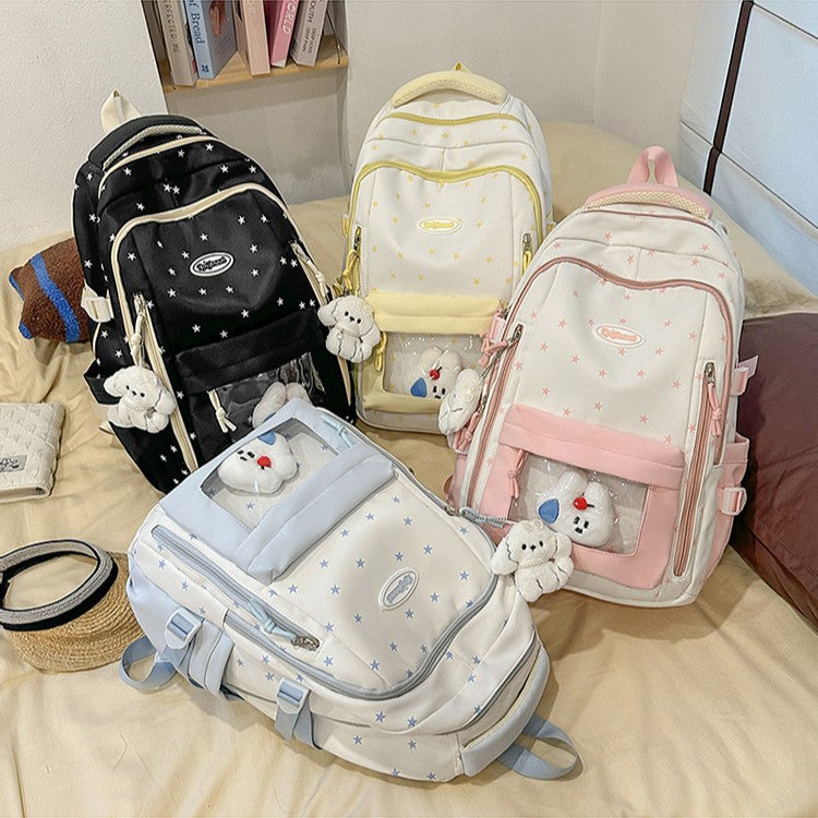 Women's Large Capacity Simple Transparent Star Design High College Leisure Backpack