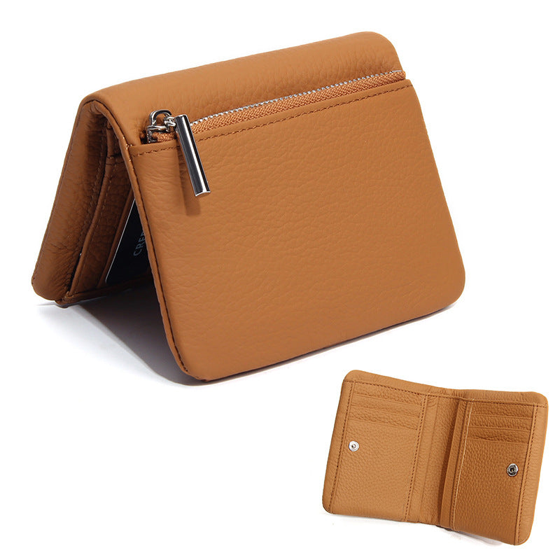 Women's & Men's First Layer Cowhide Leather Short Niche Lightweight Large Capacity Men's Wallets