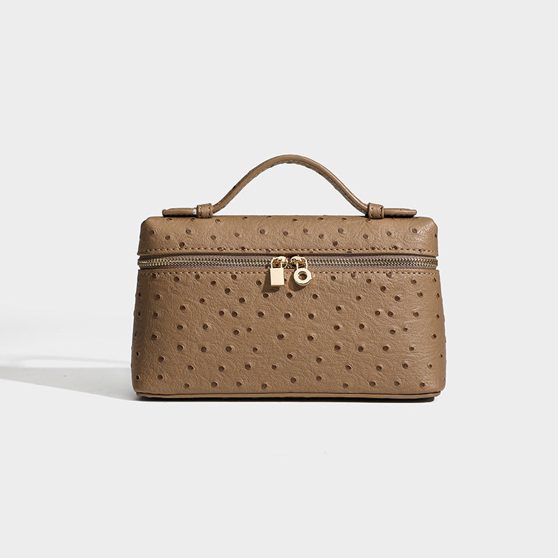 Women's Ostrich Grain Lunch Box Fashion Portable Small Square Bag