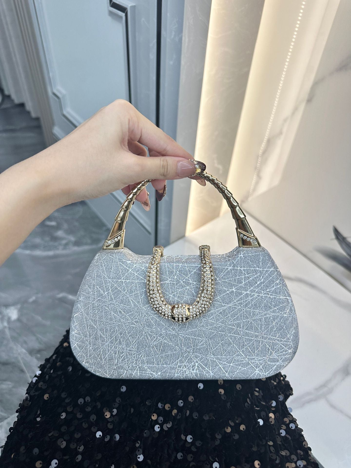 Popular Dress Banquet Matching Thin Glittering Dinner Bag