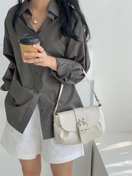 Flip Solid Color Korean Fashion Pleated One Women's Shoulder Bag