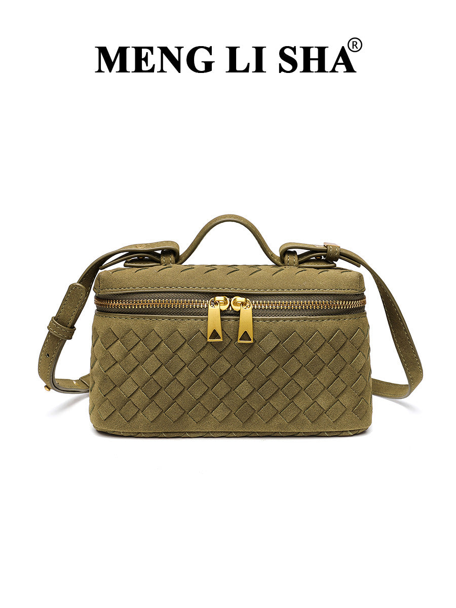 Retro Frosted Hand-woven Lunch Box Trendy Women's Shoulder Bag