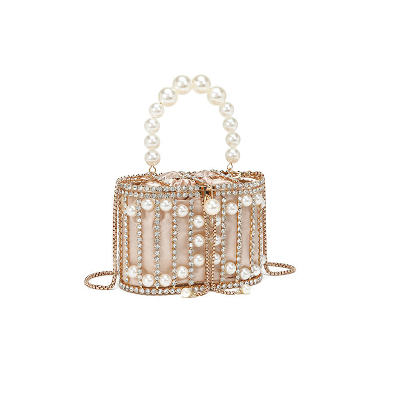 Bird Cage Hollow Out Vegetable Basket Pearl Banquet Rhinestone Cheongsam Dinner Bag