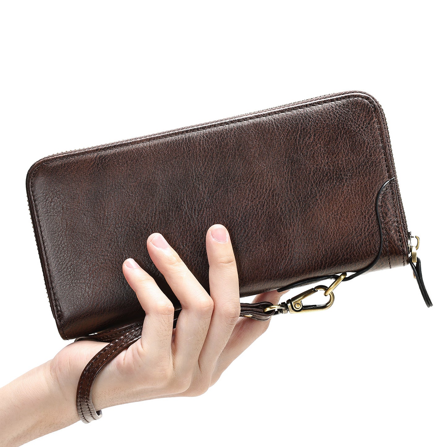 Men's Leather Clutch Long Zipper Top Layer Cowhide Swiping Men's Wallet