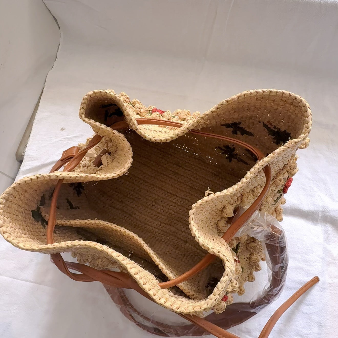 Crochet Straw Three-dimensional Rose Retro Handmade Women's Shoulder Bag