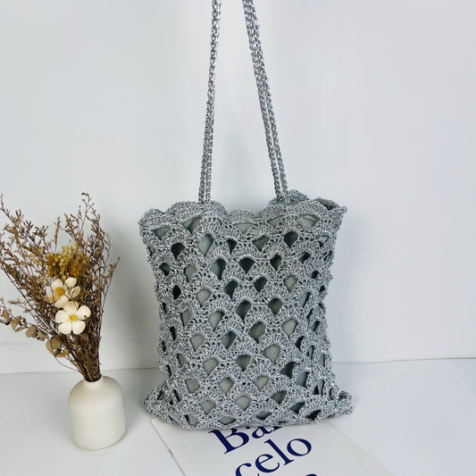 Women's Gold Sier Hollow Straw Woven Handmade Wave Pattern Women's Shoulder Bag