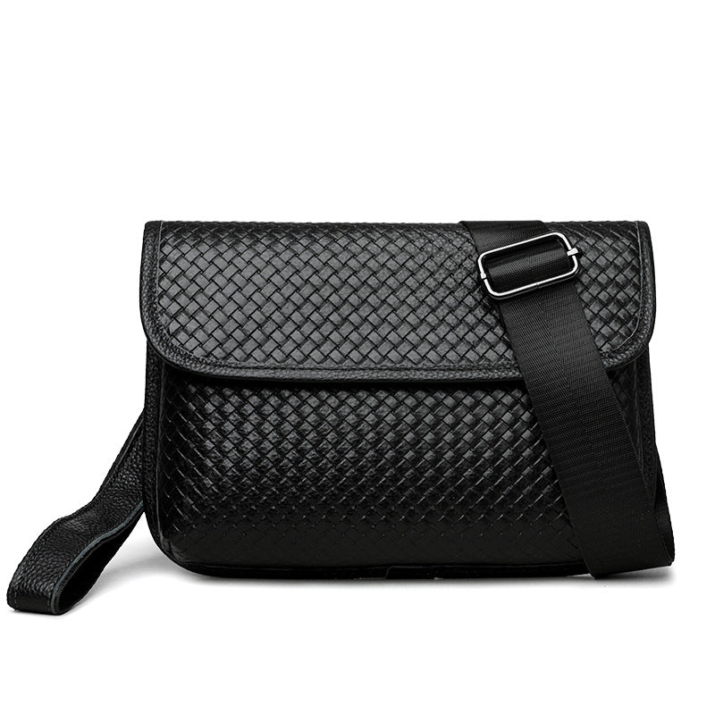 Men's Korean Weaving Cowhide Leather Solid Color Men's Shoulder Bag