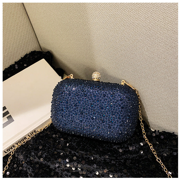 Women's Fashionable Shiny Rhinestone Ornament Clutch Box Type Bags