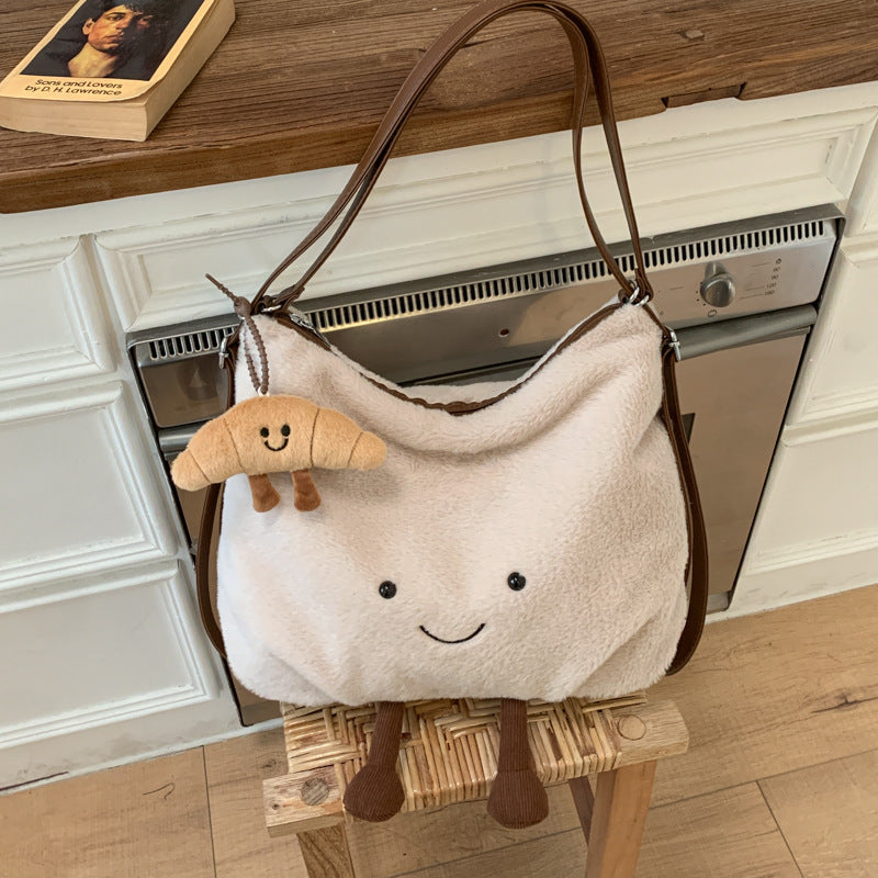 Women's Korean Plush Cloud Cute Cartoon Toast Leisure Commute Versatile Bags