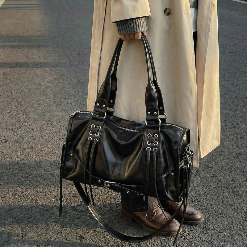 Women's Trendy Large Capacity Tassel Motorcycle Fashion Tote Bag