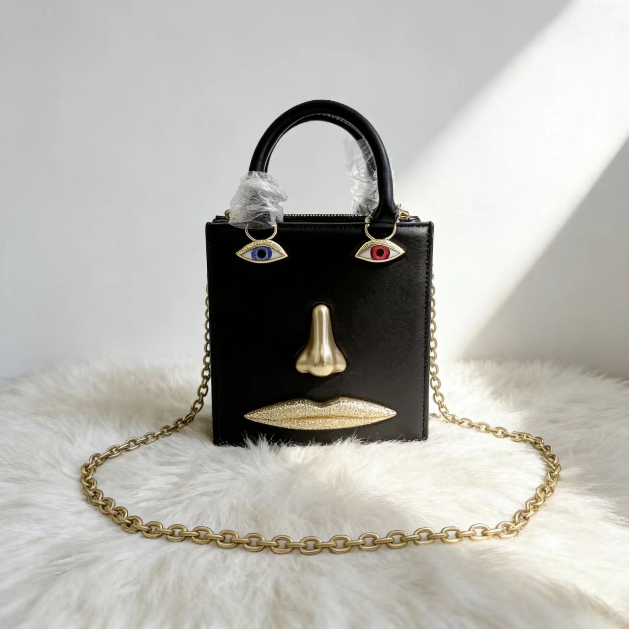 Women's Face Popular Sier Patent Leather Simple Handbags