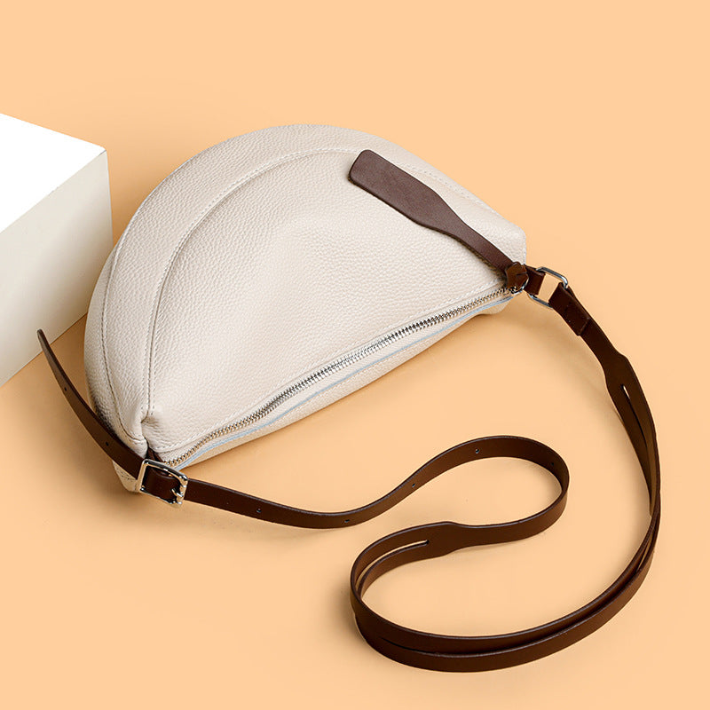 Women's First Layer Niche Solid Color Hobos Genuine Leather Bags