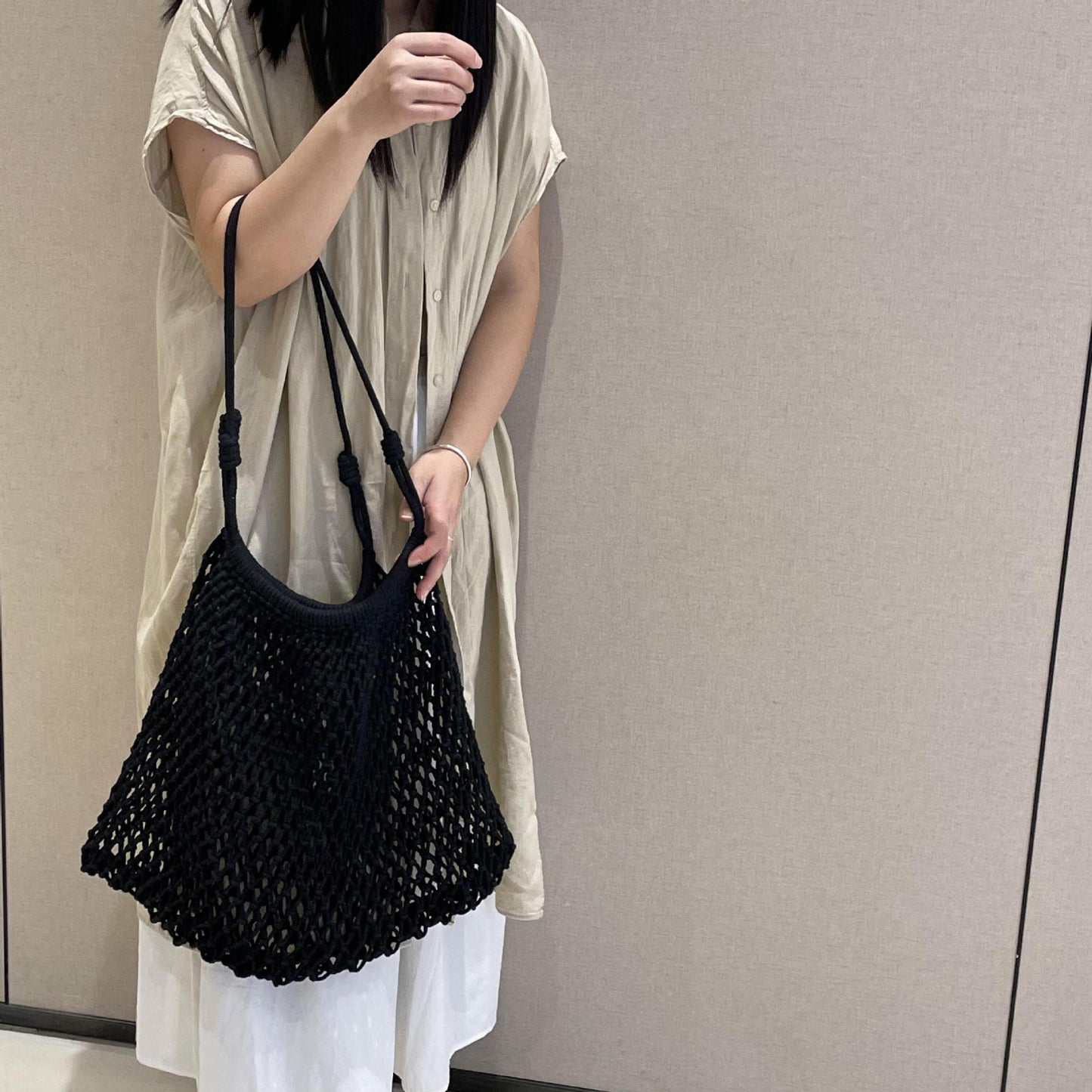 Hand-woven Fishing Net Hollow Mesh Large Capacity Totes Bags