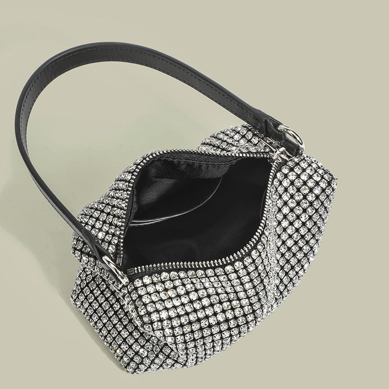 Women's Rhinestone Full Diamond Crystal Underarm Bezel Setting Brick Dinner Light Handbags