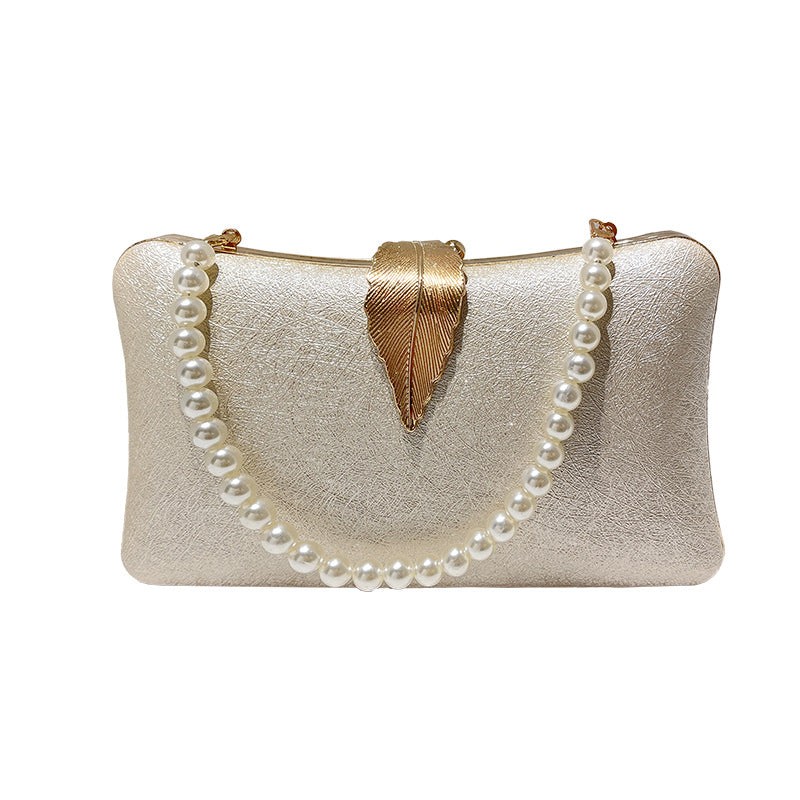 Women's Clutch High-grade Metal Leaf Pearl Dress Cheongsam Affordable Luxury Dinner Bag