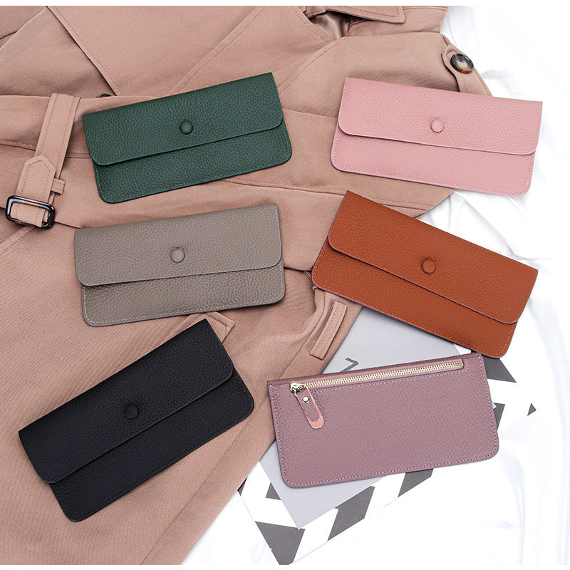 Women's Envelope Long Cowhide Clutch Leather Bags