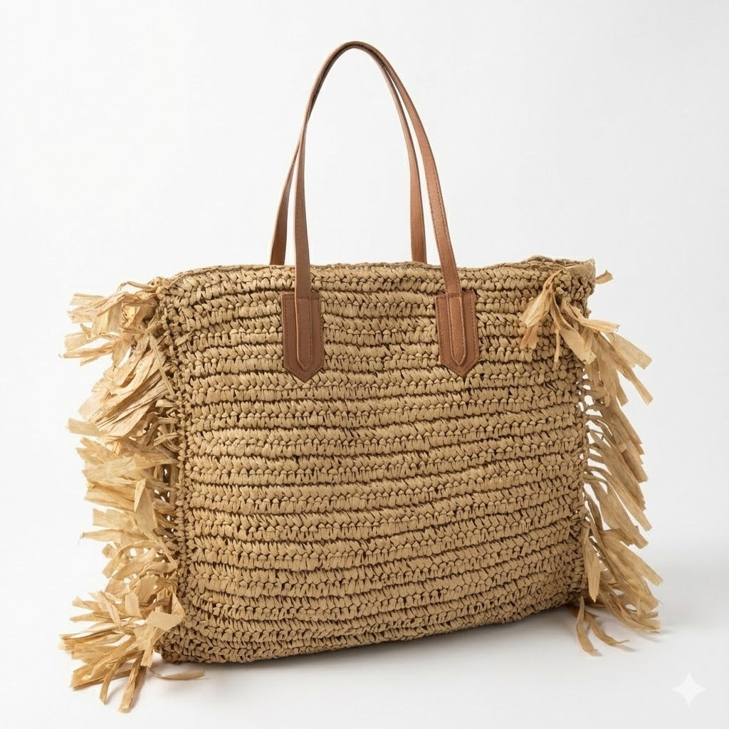 Women's Tassel Straw Hand-woven Large Capacity Vacation Tote Bag