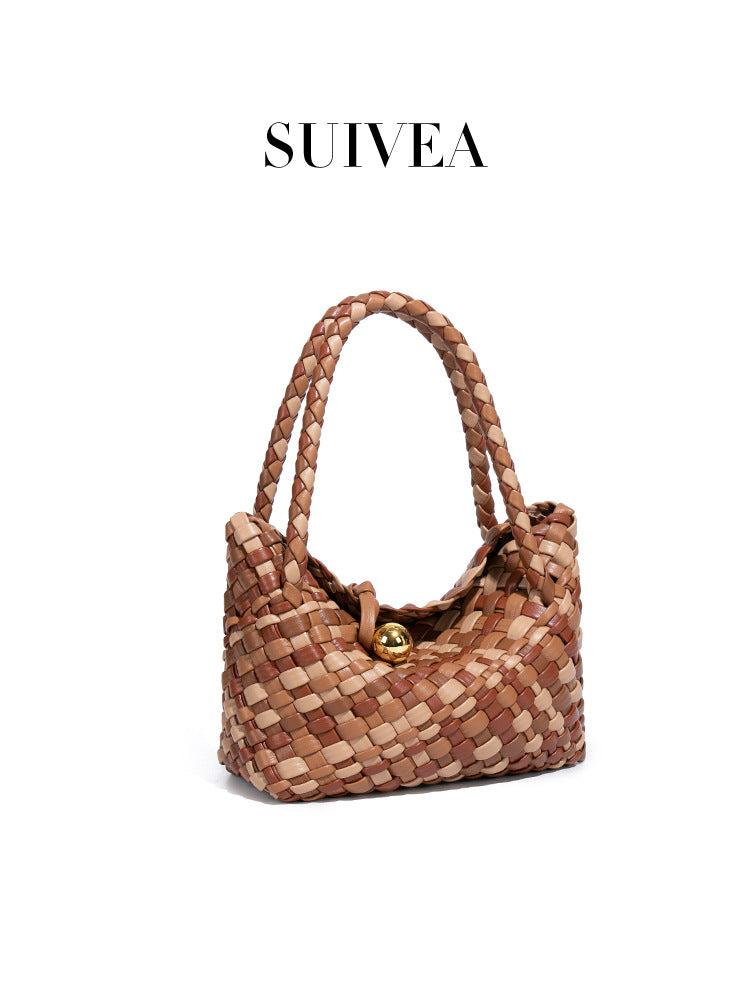 Woven Design Vegetable Basket Retro Contrast Women's Handbag