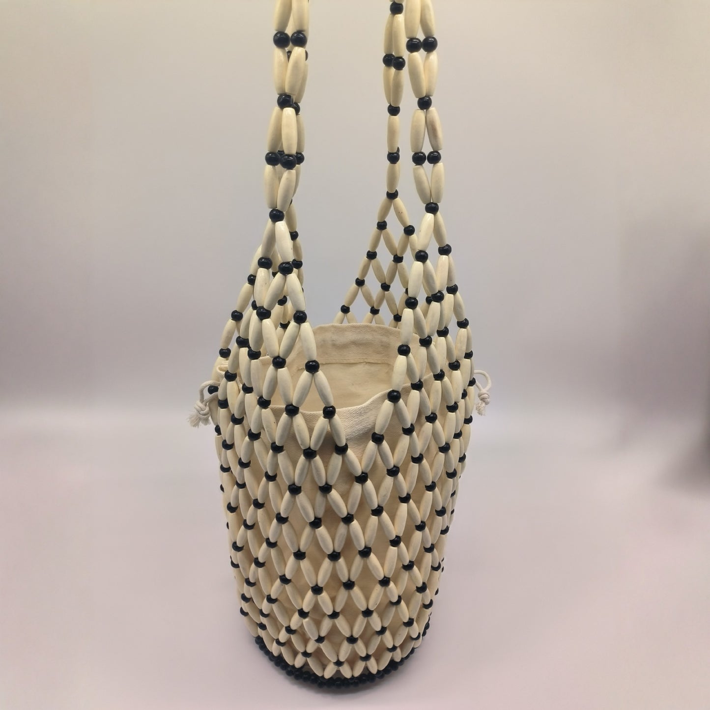 Women's Design With Wooden Beads Decoration Portable Women's Handbag