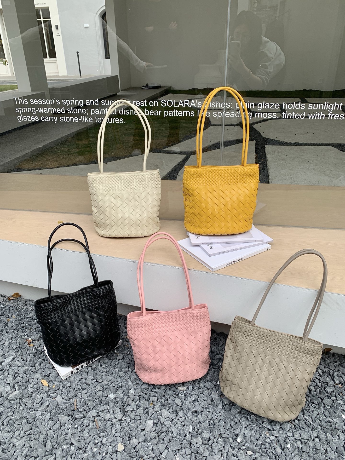 Women's Sheepskin Woven Large Capacity Totes Underarm Bucket Bags