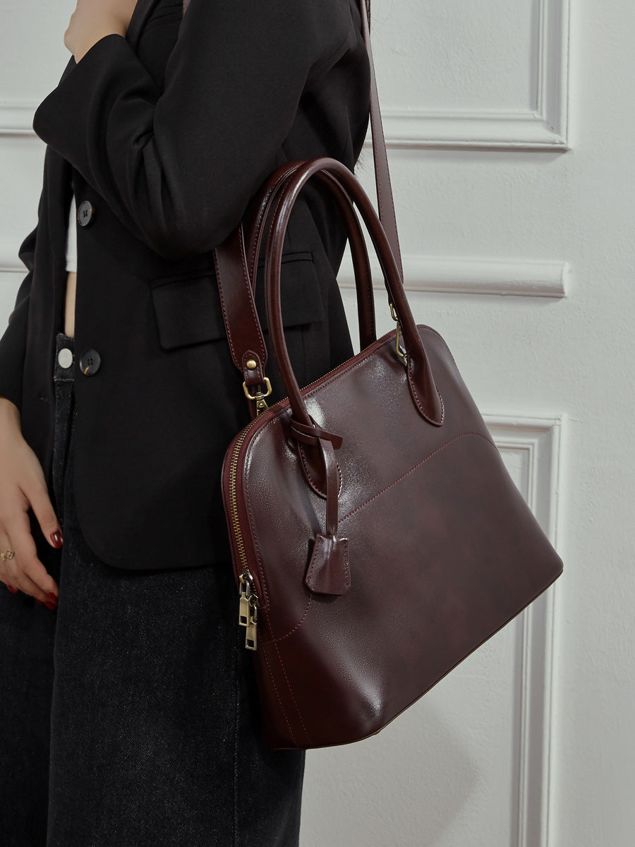 Women's Handmade First Layer Cowhide Shell Genuine Leather Commuter Large Capacity Handbags