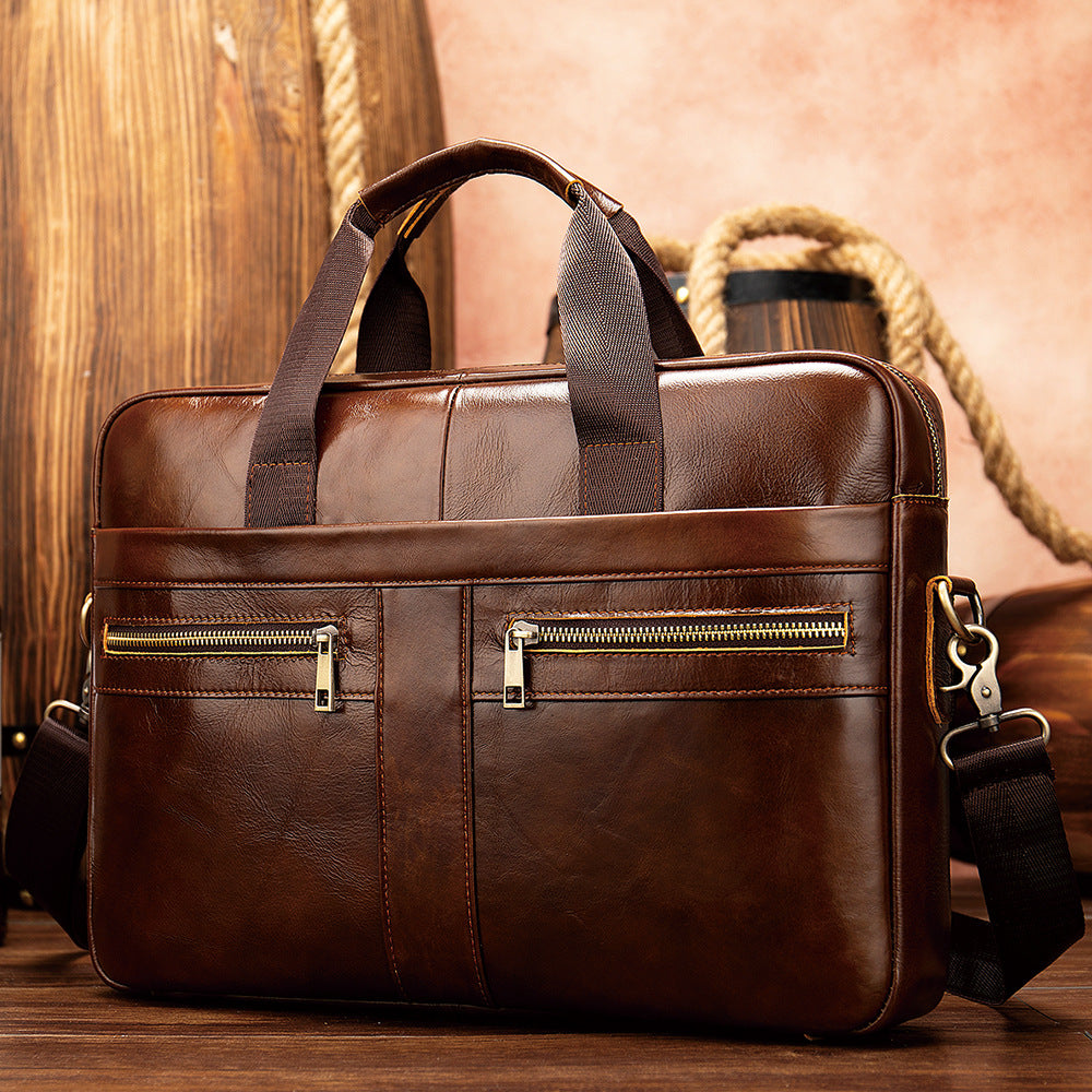 Men's Leather Business First Layer Cowhide Portable Men's Briefcase