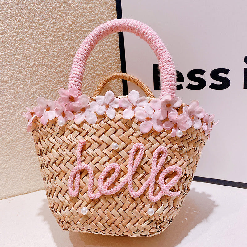 Pearl Letters Woven Straw Personalized High Women's Handbag