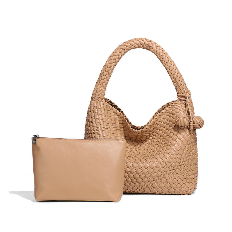 Popular Champagne Gold Woven Large Capacity Tote Bag