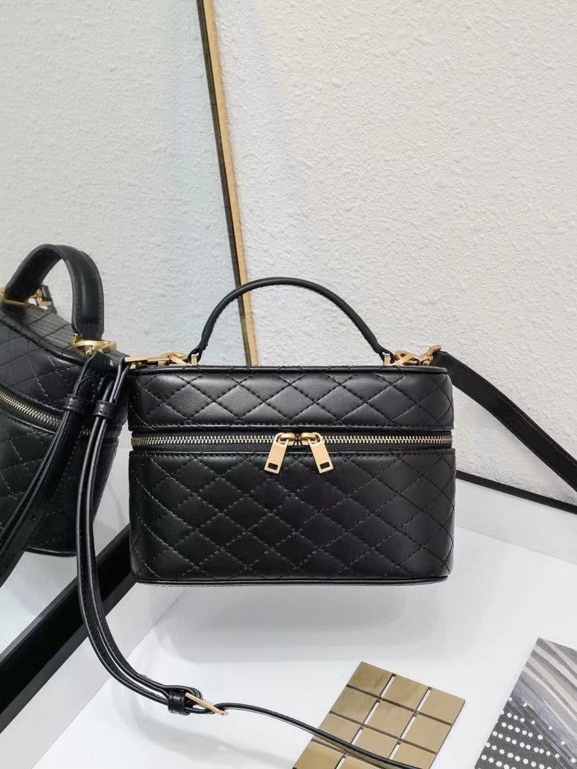Women's Diamond Plaid Cowhide Box Makeup Lunch High-grade Small Square Bags