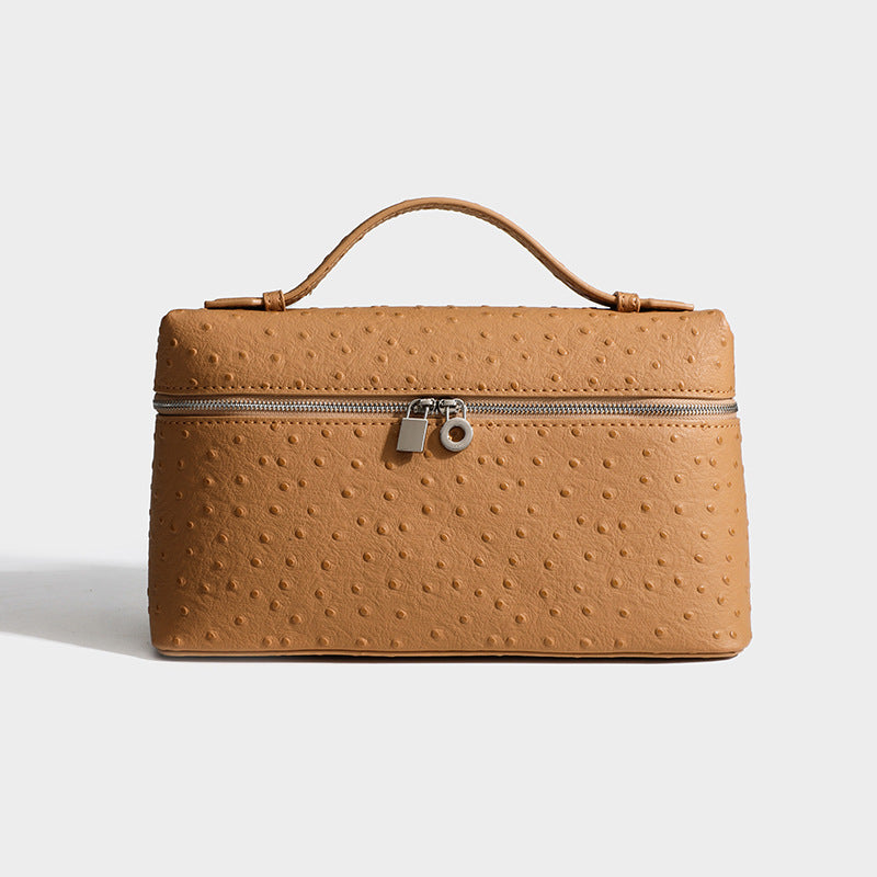 Women's Ostrich Grain Lunch Box Fashion Portable Small Square Bag