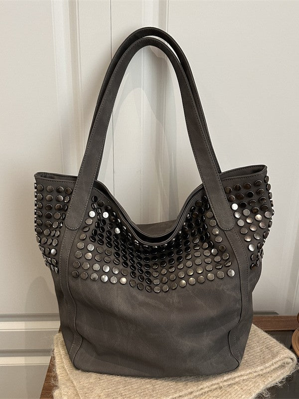 Korean Style Large Capacity Totes Rivet Simple Versatile Bucket Bags