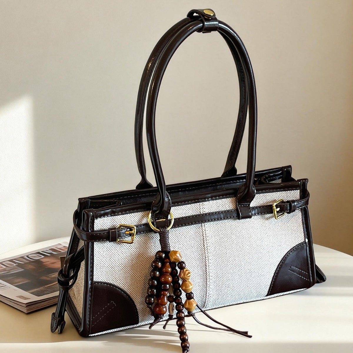Women's Canvas Contrast Color Stitching Leather Lighter Car Style Daily Women's Handbag