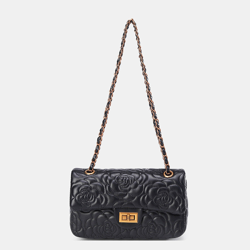Women's Classic Style Camellia Textured Western Chain Women's Shoulder Bag