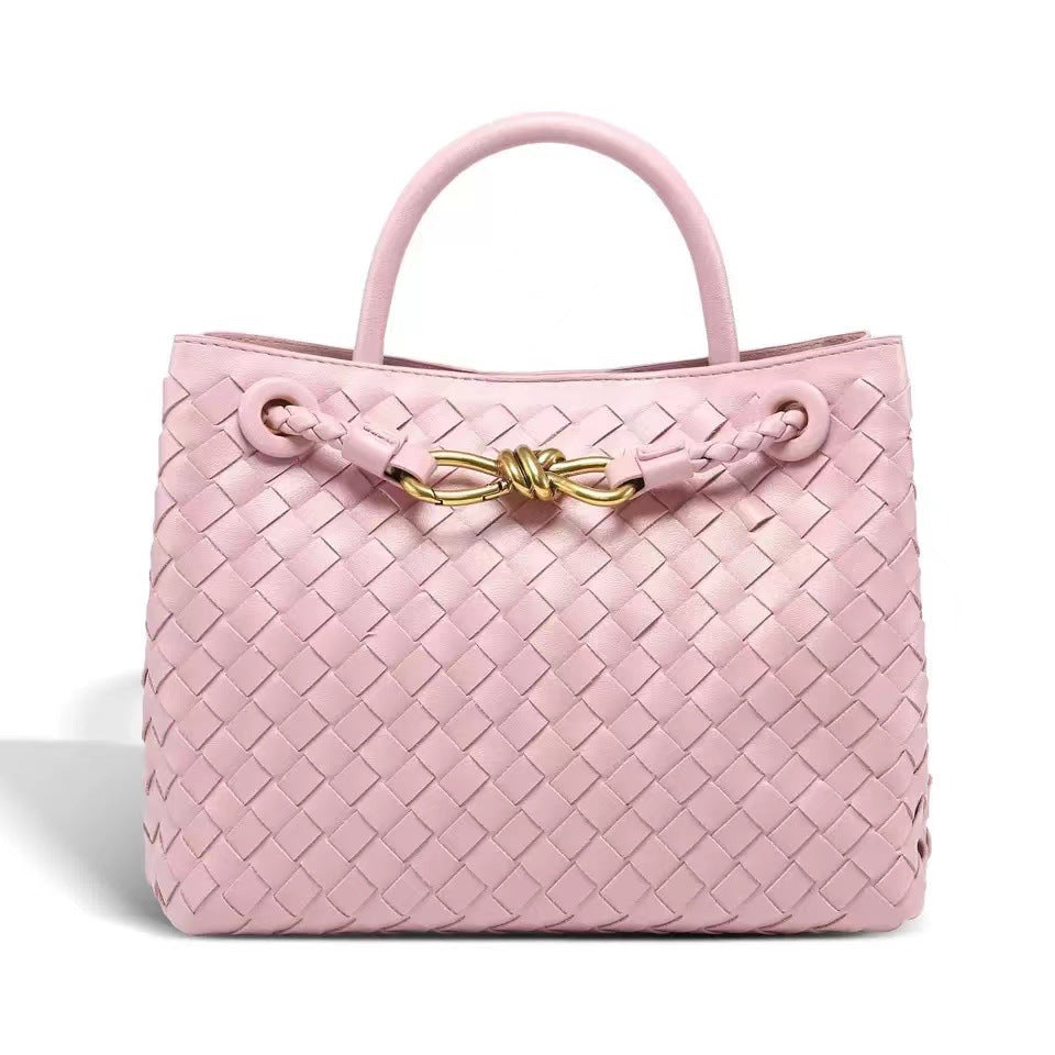 Women's Style Woven Metal Cord Fastener Portable Tote Bags