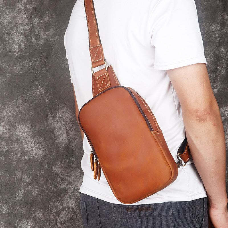 Men's Crazy Horse Leather Vertical Top Layer Cowhide Retro Bags