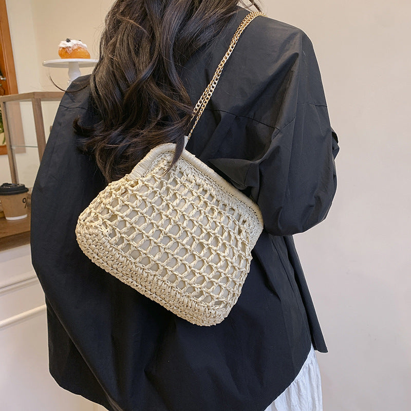 Women's Design Straw Fashion Woven Clip Holiday Bags