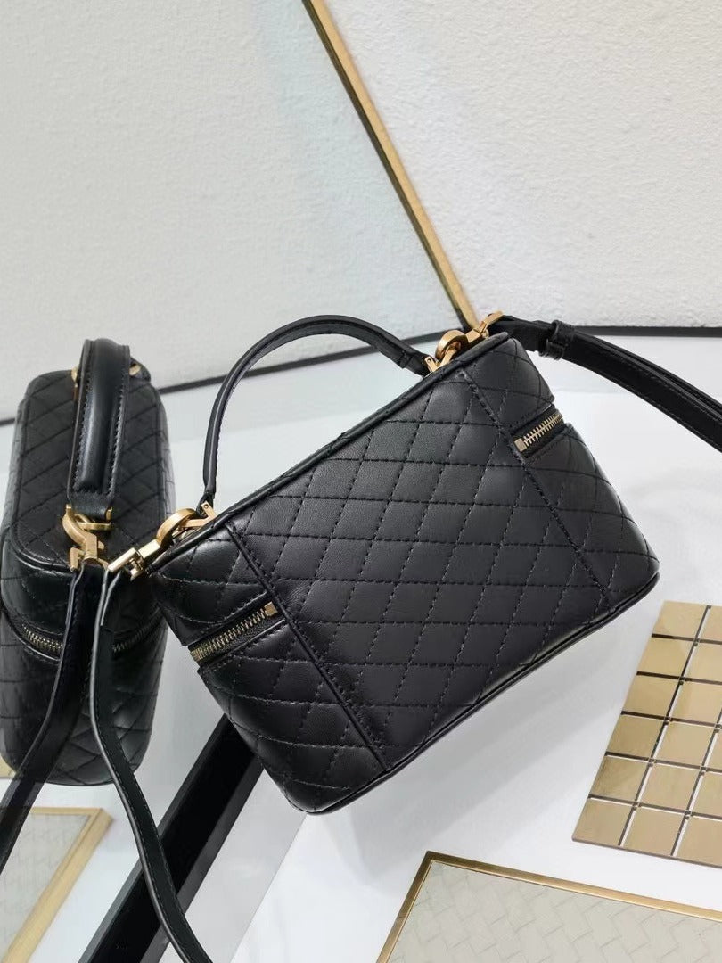 Women's Diamond Plaid Cowhide Box Makeup Lunch High-grade Small Square Bags