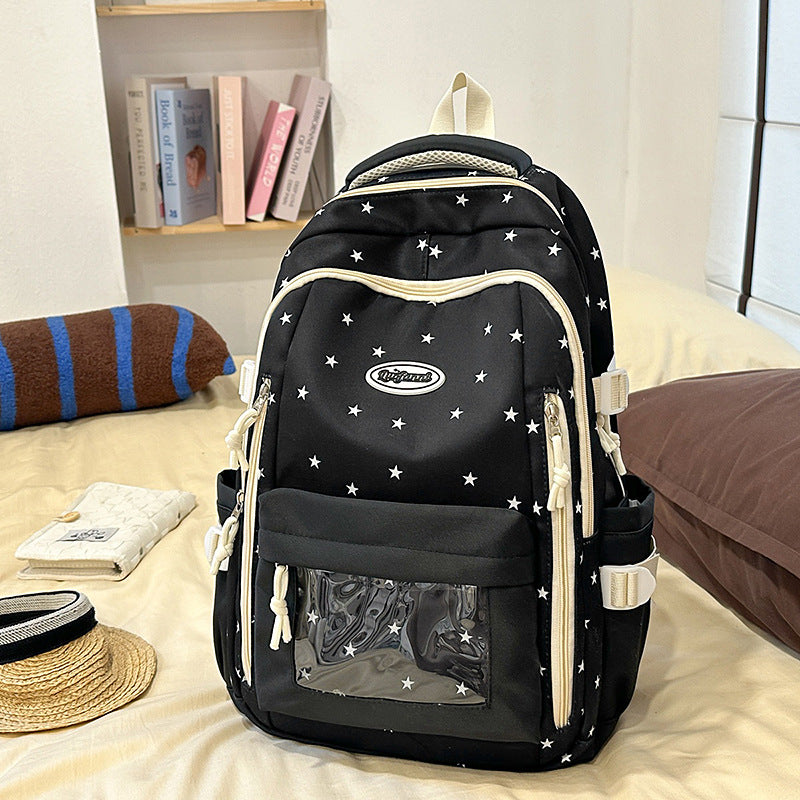 Women's Large Capacity Simple Transparent Star Design High College Leisure Backpack