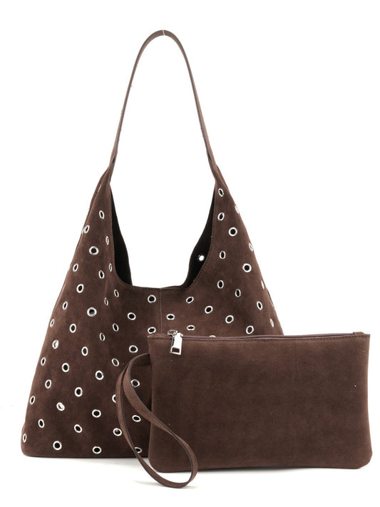 Women's Retro Brown Rivet Large Capacity Metal Women's Shoulder Bag