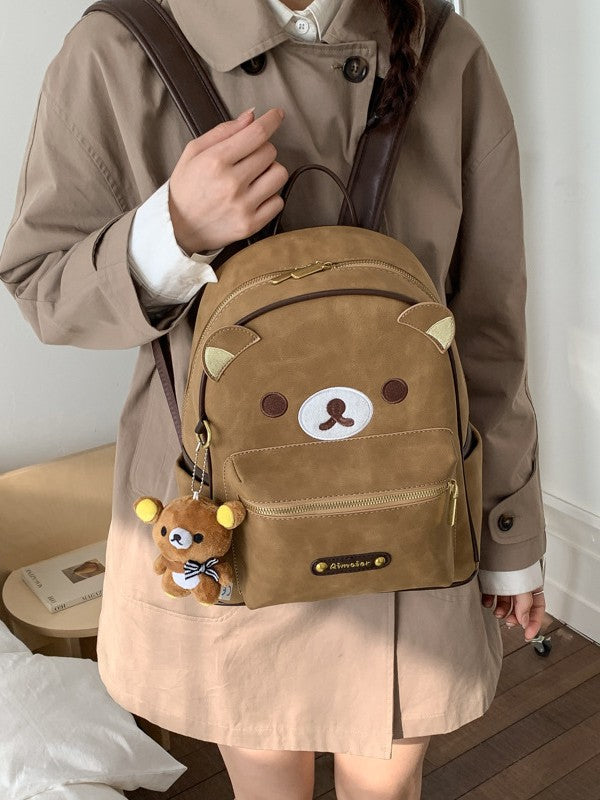 Canvas Brown Embroidered Bear Versatile Soft Backpacks