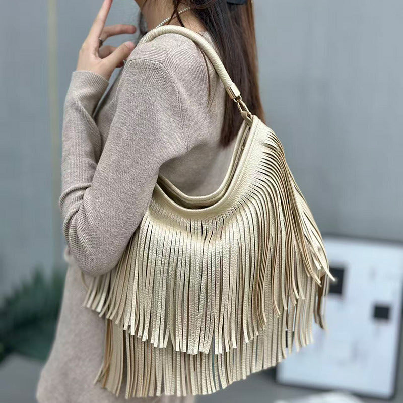 Fashion Personality Tassel Large Capacity Summer Bright Sier Gold Trendy Bags