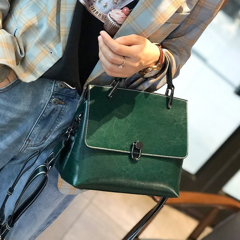 Classic Women's Oil Wax Cowhide Leather Women's Handbag