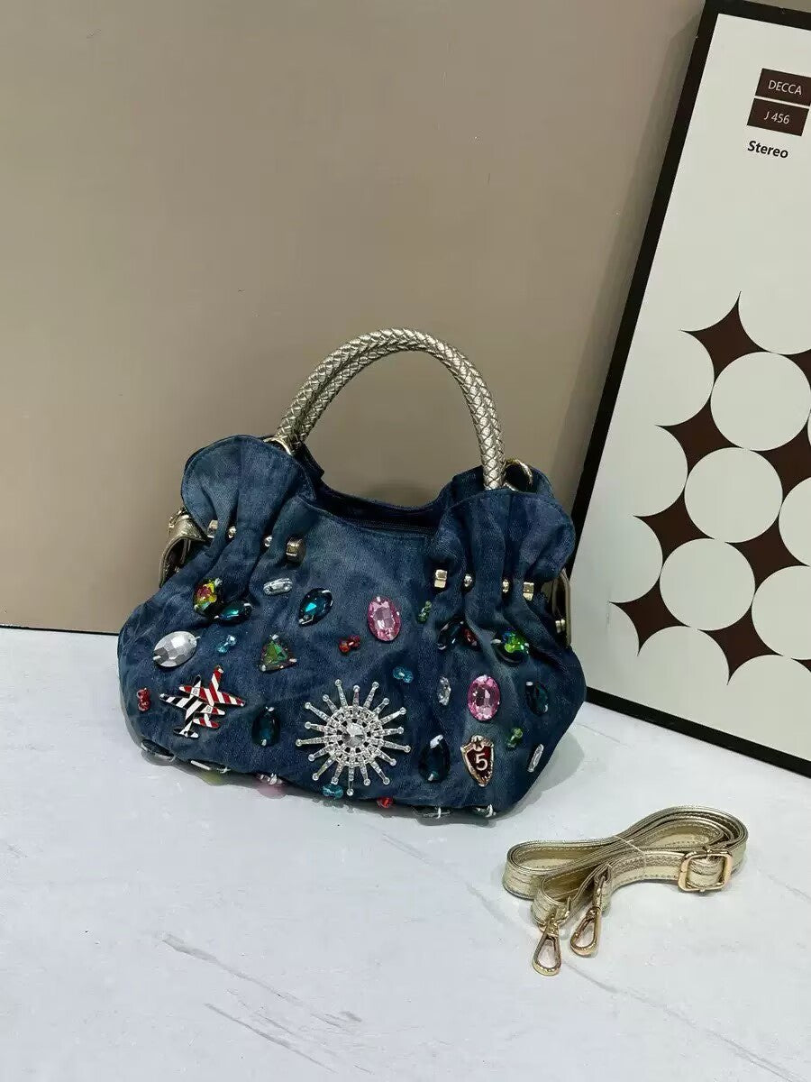 Women's Rhinestone Mini Fashion Diamond Canvas Denim Women's Shoulder Bag